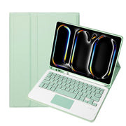 For iPad Pro 11 2024 A13B-A Lambskin Texture Bluetooth Touch Square Keyboard Leather Tablet Case with Pen Slot(Light Green)