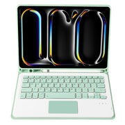 For iPad Pro 11 2024 A13B-A Lambskin Texture Bluetooth Touch Square Keyboard Leather Tablet Case with Pen Slot(Light Green)