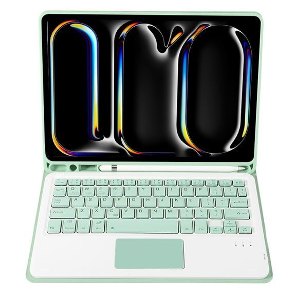 For iPad Pro 11 2024 A13B-A Lambskin Texture Bluetooth Touch Square Keyboard Leather Tablet Case with Pen Slot(Light Green)