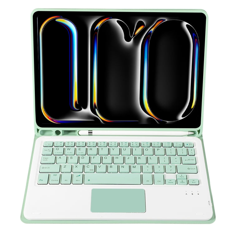 For iPad Pro 11 2024 A13B-A Lambskin Texture Bluetooth Touch Square Keyboard Leather Tablet Case with Pen Slot(Light Green)