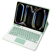 For iPad Pro 11 2024 A13B-A Lambskin Texture Bluetooth Touch Square Keyboard Leather Tablet Case with Pen Slot(Light Green)