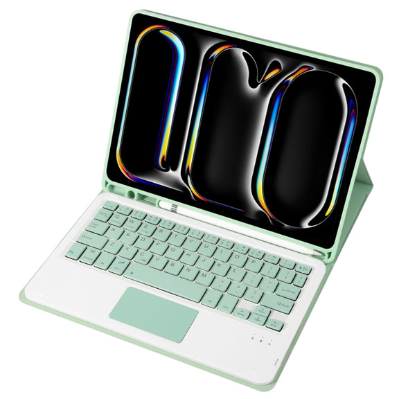 For iPad Pro 11 2024 A13B-A Lambskin Texture Bluetooth Touch Square Keyboard Leather Tablet Case with Pen Slot(Light Green)