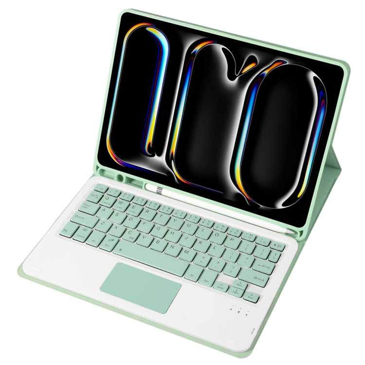 For iPad Pro 11 2024 A13B-A Lambskin Texture Bluetooth Touch Square Keyboard Leather Tablet Case with Pen Slot(Light Green)