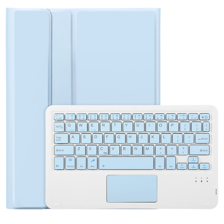 For iPad Pro 11 2024 A13B-A Lambskin Texture Bluetooth Touch Square Keyboard Leather Tablet Case with Pen Slot(Light Blue)
