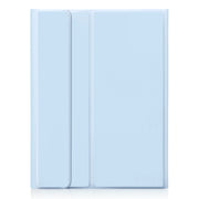 For iPad Pro 11 2024 A13B-A Lambskin Texture Bluetooth Touch Square Keyboard Leather Tablet Case with Pen Slot(Light Blue)