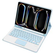 For iPad Pro 11 2024 A13B-A Lambskin Texture Bluetooth Touch Square Keyboard Leather Tablet Case with Pen Slot(Light Blue)