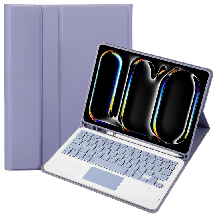 For iPad Pro 11 2024 A13B-A Lambskin Texture Bluetooth Touch Square Keyboard Leather Tablet Case with Pen Slot(Purple)