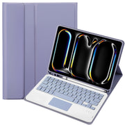 For iPad Pro 11 2024 A13B-A Lambskin Texture Bluetooth Touch Square Keyboard Leather Tablet Case with Pen Slot(Purple)