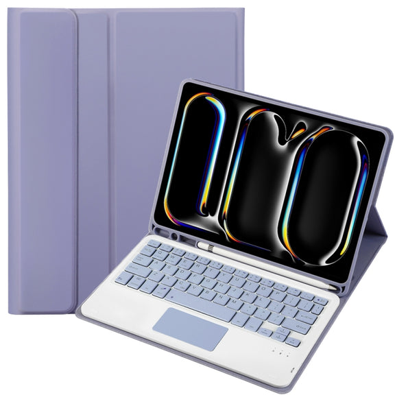 For iPad Pro 11 2024 A13B-A Lambskin Texture Bluetooth Touch Square Keyboard Leather Tablet Case with Pen Slot(Purple)