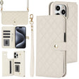 For iPhone 16 Pro Max Crossbody Multifunction Rhombic Leather Phone Case(White) - iPhone 16 Pro Max Cases by PMC TechLife | Online Shopping South Africa | PMC TechLife | Buy Now Pay Later Mobicred