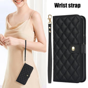 For iPhone 16 Pro Max Crossbody Multifunction Rhombic Leather Phone Case(Black)