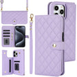 For iPhone 16 Pro Max Crossbody Multifunction Rhombic Leather Phone Case(Purple) - iPhone 16 Pro Max Cases by PMC Jewellery | Online Shopping South Africa | PMC Jewellery | Buy Now Pay Later Mobicred