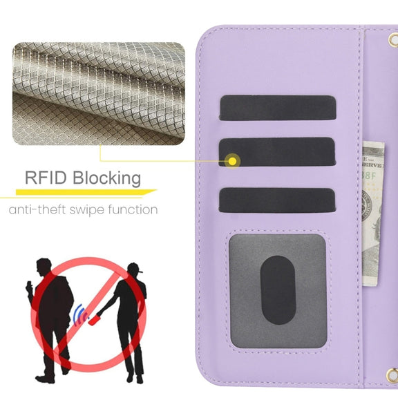 For iPhone 16 Pro Max Crossbody Multifunction Rhombic Leather Phone Case(Purple)