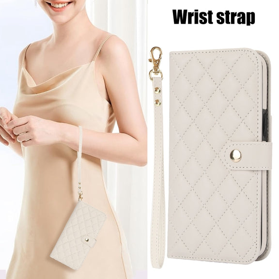For iPhone 16 Pro Crossbody Multifunction Rhombic Leather Phone Case(White)