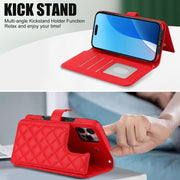 For iPhone 16 Pro Crossbody Multifunction Rhombic Leather Phone Case(Red)