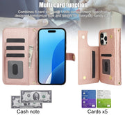 For iPhone 16 Pro Crossbody Multifunction Rhombic Leather Phone Case(Rose Gold)