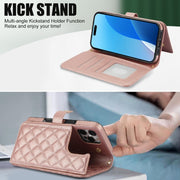 For iPhone 16 Pro Crossbody Multifunction Rhombic Leather Phone Case(Rose Gold)