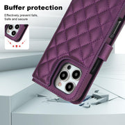 For iPhone 16 Pro Crossbody Multifunction Rhombic Leather Phone Case(Dark Purple)