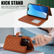 For iPhone 16 Pro Crossbody Multifunction Rhombic Leather Phone Case(Brown)