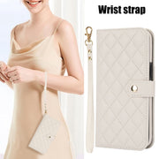 For iPhone 16 Plus Crossbody Multifunction Rhombic Leather Phone Case(White)
