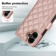 For iPhone 16 Plus Crossbody Multifunction Rhombic Leather Phone Case(Rose Gold)