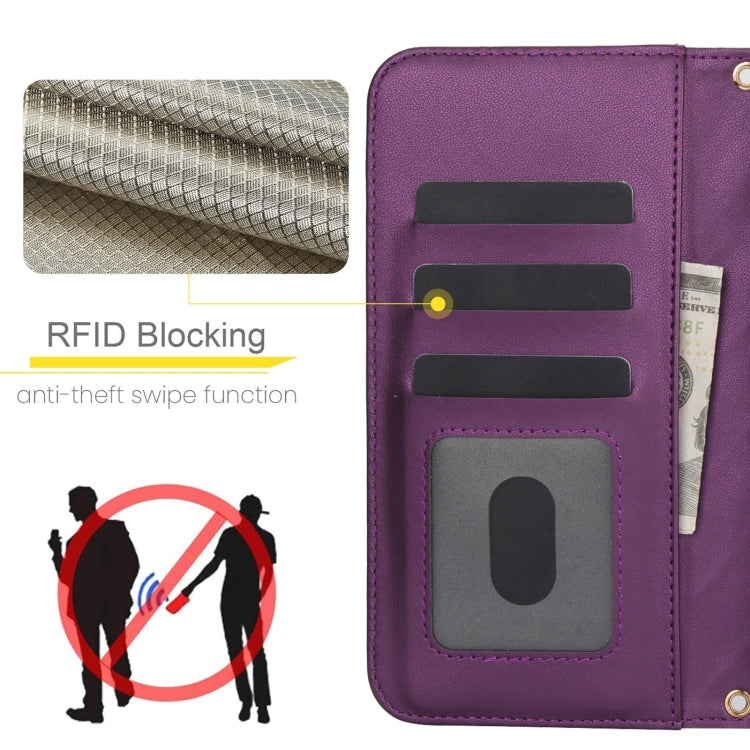 For iPhone 16 Plus Crossbody Multifunction Rhombic Leather Phone Case(Dark Purple)