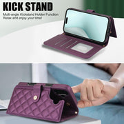 For iPhone 16 Plus Crossbody Multifunction Rhombic Leather Phone Case(Dark Purple)