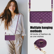 For iPhone 16 Plus Crossbody Multifunction Rhombic Leather Phone Case(Dark Purple)