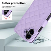 For iPhone 16 Plus Crossbody Multifunction Rhombic Leather Phone Case(Purple)