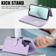 For iPhone 16 Plus Crossbody Multifunction Rhombic Leather Phone Case(Purple)