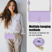 For iPhone 16 Plus Crossbody Multifunction Rhombic Leather Phone Case(Purple)