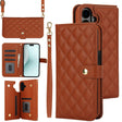For iPhone 16 Plus Crossbody Multifunction Rhombic Leather Phone Case(Brown) - iPhone 16 Plus Cases by PMC TechLife | Online Shopping South Africa | PMC TechLife | Buy Now Pay Later Mobicred