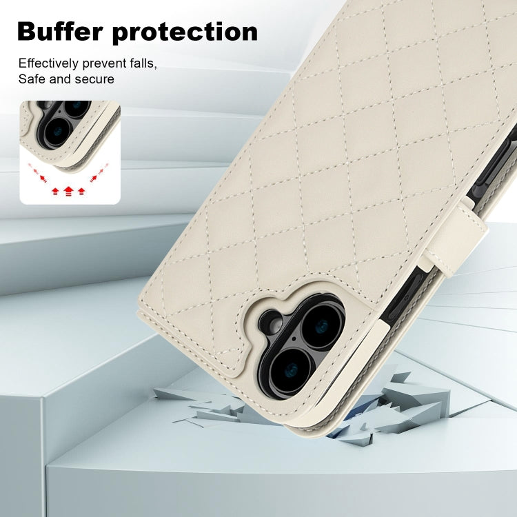 For iPhone 16 Crossbody Multifunction Rhombic Leather Phone Case(White)