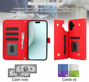 For iPhone 16 Crossbody Multifunction Rhombic Leather Phone Case(Red)