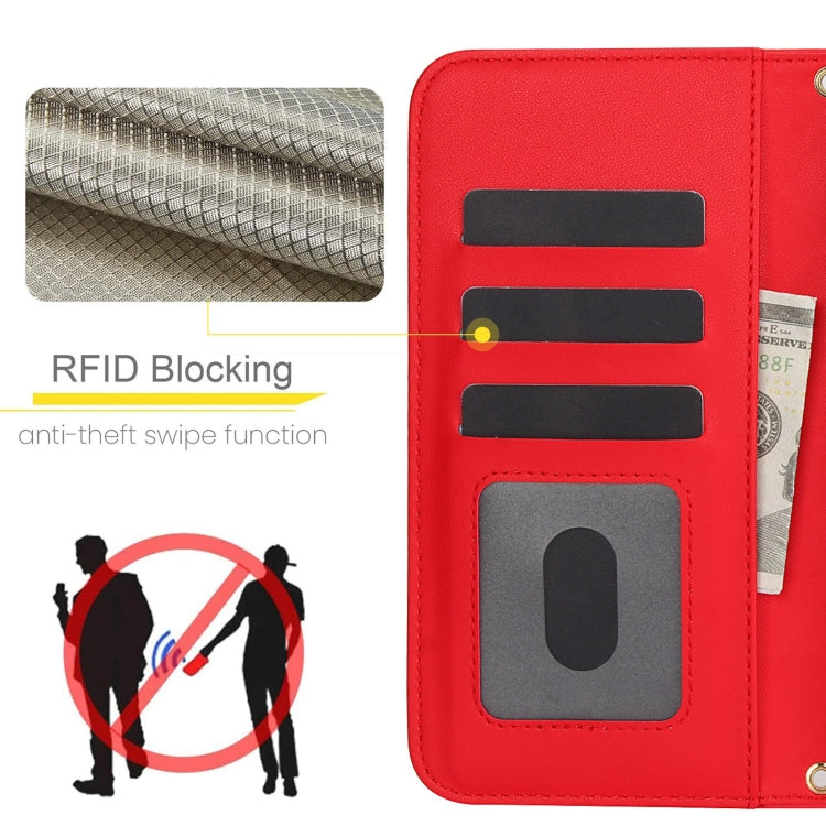 For iPhone 16 Crossbody Multifunction Rhombic Leather Phone Case(Red)