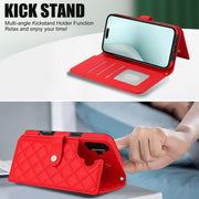 For iPhone 16 Crossbody Multifunction Rhombic Leather Phone Case(Red)