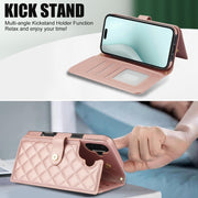 For iPhone 16 Crossbody Multifunction Rhombic Leather Phone Case(Rose Gold)