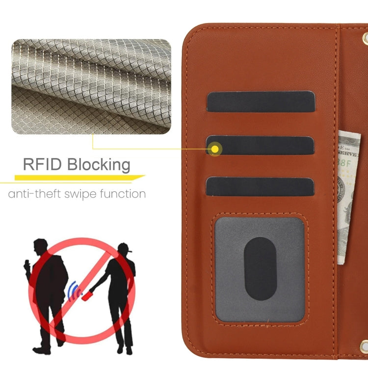 For iPhone 16 Crossbody Multifunction Rhombic Leather Phone Case(Brown)