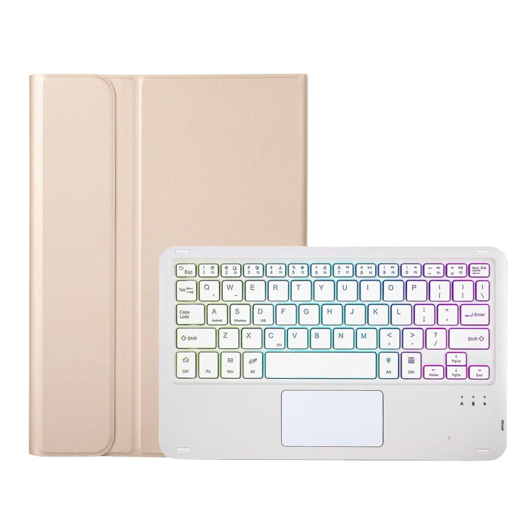 For iPad Pro 11 2024 A13B-AS Lambskin Texture Backlight Bluetooth Touch Keyboard Leather Tablet Case with Pen Slot(Gold)