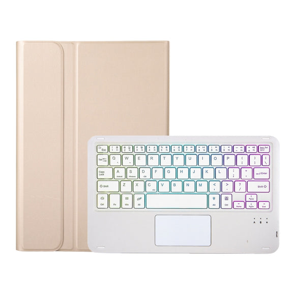 For iPad Pro 11 2024 A13B-AS Lambskin Texture Backlight Bluetooth Touch Keyboard Leather Tablet Case with Pen Slot(Gold)