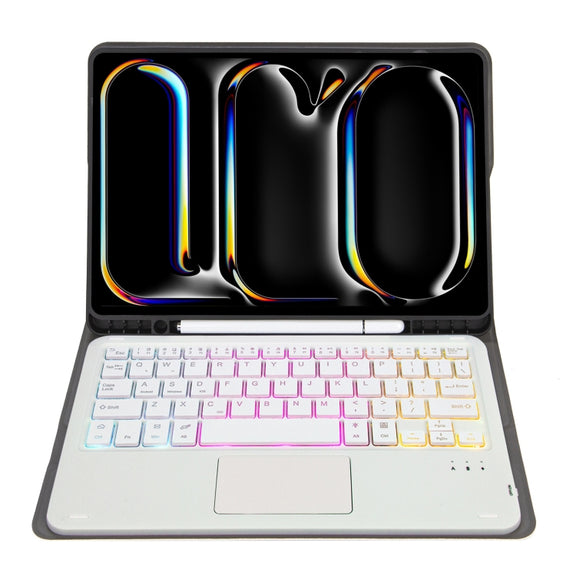 For iPad Pro 11 2024 A13B-AS Lambskin Texture Backlight Bluetooth Touch Keyboard Leather Tablet Case with Pen Slot(Gold)