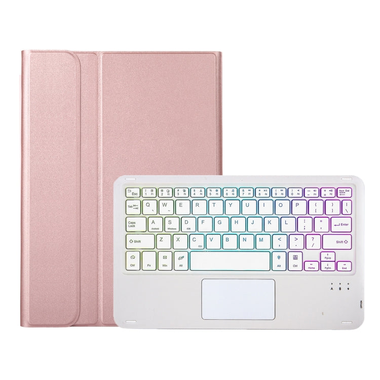 For iPad Pro 11 2024 A13B-AS Lambskin Texture Backlight Bluetooth Touch Keyboard Leather Tablet Case with Pen Slot(Rose Gold)