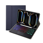 For iPad Pro 11 2024 A13B-AS Lambskin Texture Backlight Bluetooth Touch Keyboard Leather Tablet Case with Pen Slot(Dark Blue)