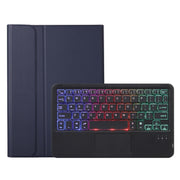 For iPad Pro 11 2024 A13B-AS Lambskin Texture Backlight Bluetooth Touch Keyboard Leather Tablet Case with Pen Slot(Dark Blue)