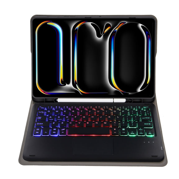 For iPad Pro 11 2024 A13B-AS Lambskin Texture Backlight Bluetooth Touch Keyboard Leather Tablet Case with Pen Slot(Dark Blue)