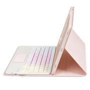 For iPad Pro 11 2024 A13B-AS Lambskin Texture Backlight Bluetooth Touch Keyboard Leather Tablet Case with Pen Slot(Pink)