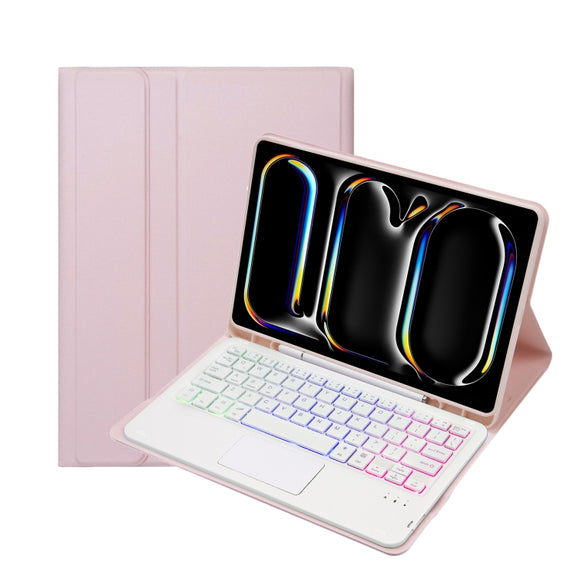 For iPad Pro 11 2024 A13B-AS Lambskin Texture Backlight Bluetooth Touch Keyboard Leather Tablet Case with Pen Slot(Pink)
