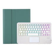 For iPad Pro 11 2024 A13B-AS Lambskin Texture Backlight Bluetooth Touch Keyboard Leather Tablet Case with Pen Slot(Dark Green)