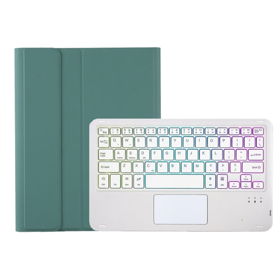 For iPad Pro 11 2024 A13B-AS Lambskin Texture Backlight Bluetooth Touch Keyboard Leather Tablet Case with Pen Slot(Dark Green)