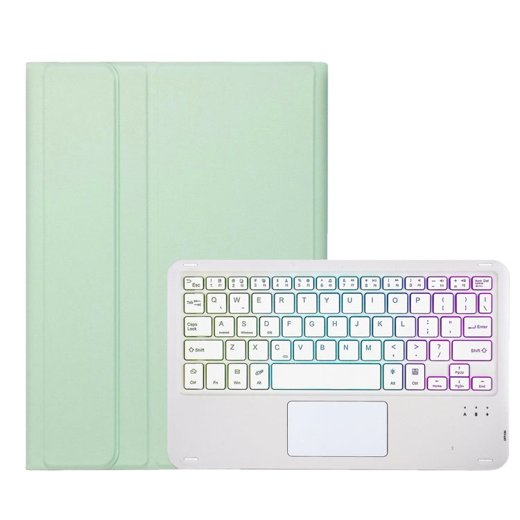 For iPad Pro 11 2024 A13B-AS Lambskin Texture Backlight Bluetooth Touch Keyboard Leather Tablet Case with Pen Slot(Light Green)